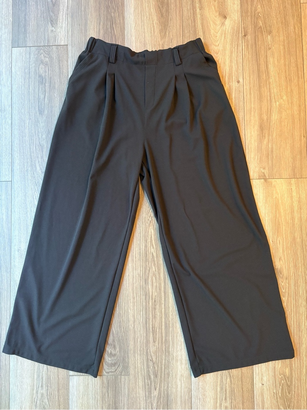 2 Pairs HALARA Flex High Waisted Wide Leg Waffle Work Pants Sz L Blue and Brown